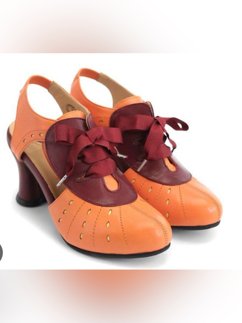 Fluevog EXCELLENT Look Out Mesmerize orange/burgundy slingback heel-6.5 (fits 6)